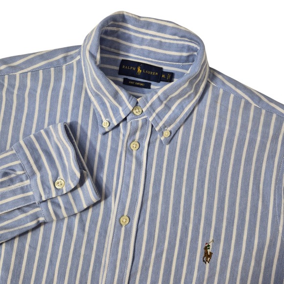 Ralph Lauren Other - Ralph Lauren Button Down Shirt Mens XL Blue Striped Knit Oxford Long Sleeve Pony